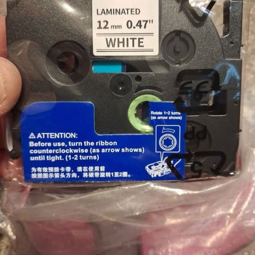 Label Maker Tape Cartridges 12mm White Black x6